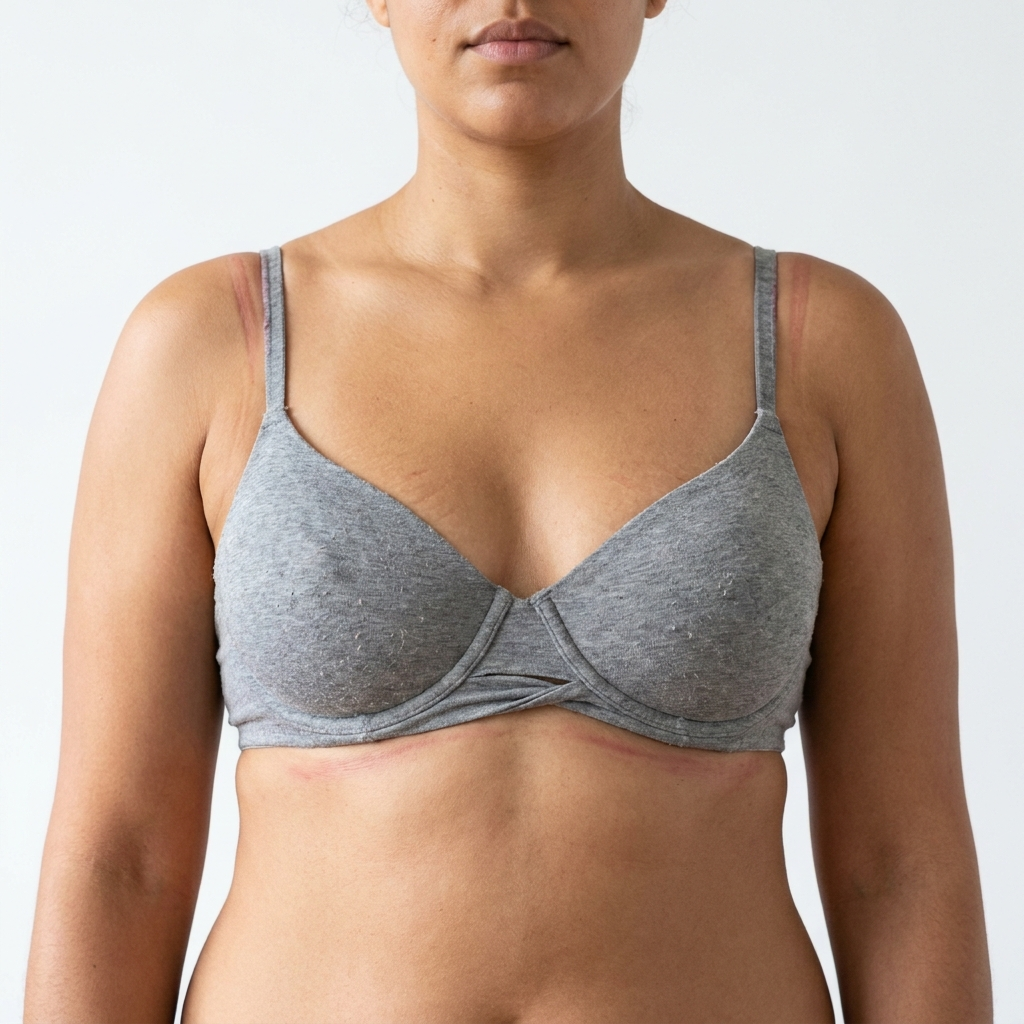 Brassière ordinaire en coton gris, usée